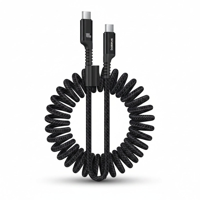 Cablu Baseus Fish-eye Spiralat USB-C la USB-C 1m 100W Negru