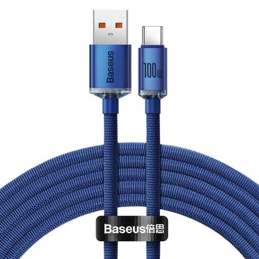 Cablu Baseus Crystal Shine USB la USB-C 1.2m 100W Albastru