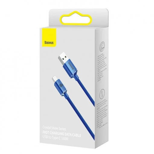 Cablu Crystal Shine USB la USB-C 1.2m 100W Albastru - Baseus