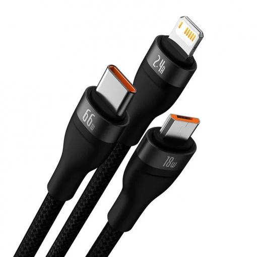 Cablu Flash Retractabil 3-in-1 USB la Micro-USB/Lightning/USB-C 1.2m 66W Negru - Baseus