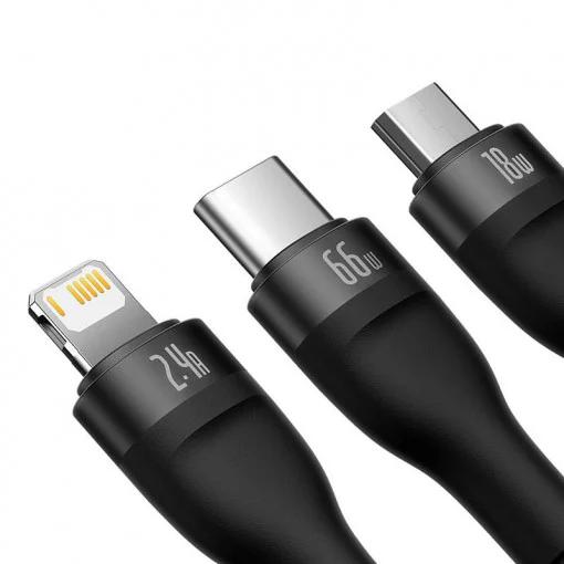 Cablu Flash Retractabil 3-in-1 USB la Micro-USB/Lightning/USB-C 1.2m 66W Negru - Baseus