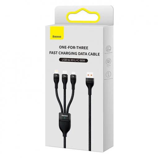 Cablu Flash Retractabil 3-in-1 USB la Micro-USB/Lightning/USB-C 1.2m 66W Negru - Baseus