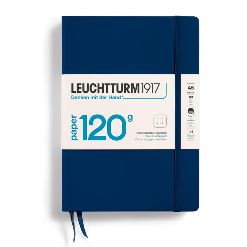 Caiet A5 Punctat 120g Copertă Rigidă 102 File Albastru Navy Leuchtturm, copertă rigidă, varianta albastru navy