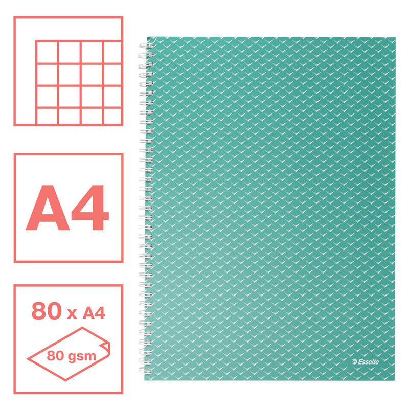 Caiet Birou Spiră Colour'Breeze A4 Aritmetică Copertă Carton 80 File Verde - Esselte
