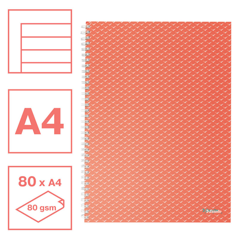 Caiet Birou Spiră Colour'Breeze A4 Dictando Copertă Carton 80 File Corai - Esselte