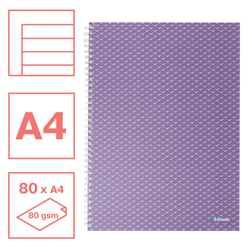 Caiet Birou Spiră Colour'Breeze A4 Dictando Copertă Carton 80 File Lavandă - Esselte