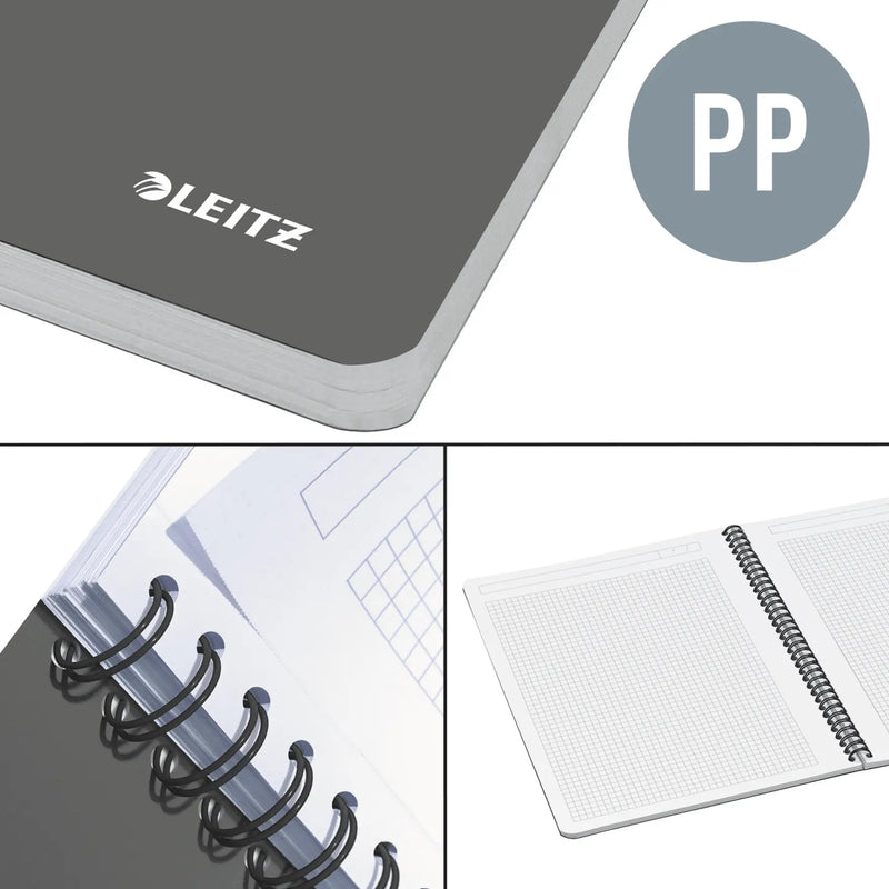 Caiet Birou Spiră Office A4 Aritmetică Copertă PP 90 File Gri - Leitz