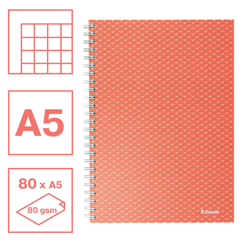 Caiet Birou Spiră Colour'Breeze A5 Aritmetică Copertă Carton 80 File Corai - Esselte