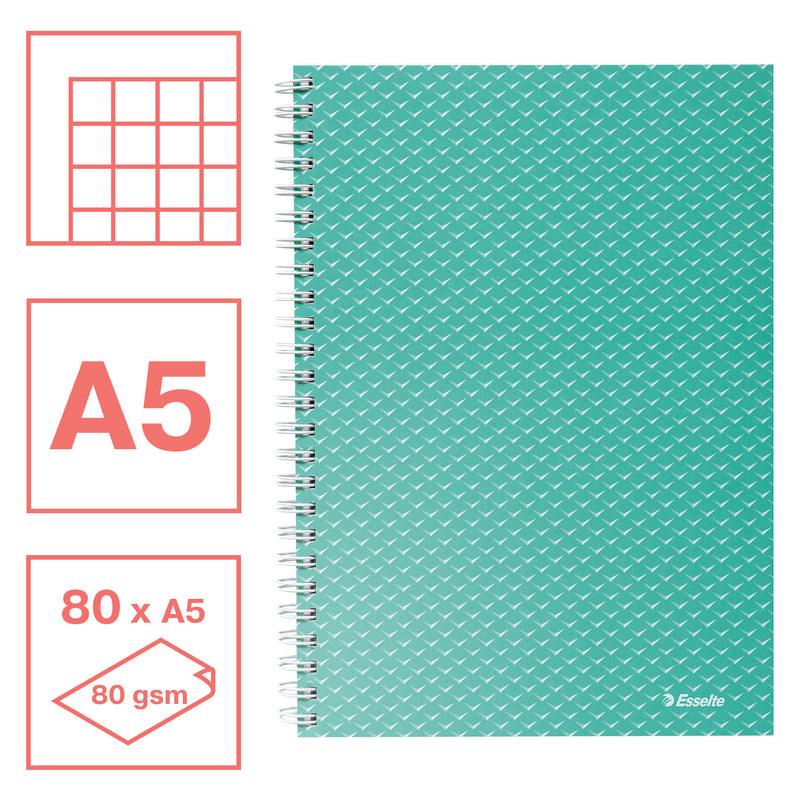 Caiet Birou Spiră Colour'Breeze A5 Aritmetică Copertă Carton 80 File Verde - Esselte