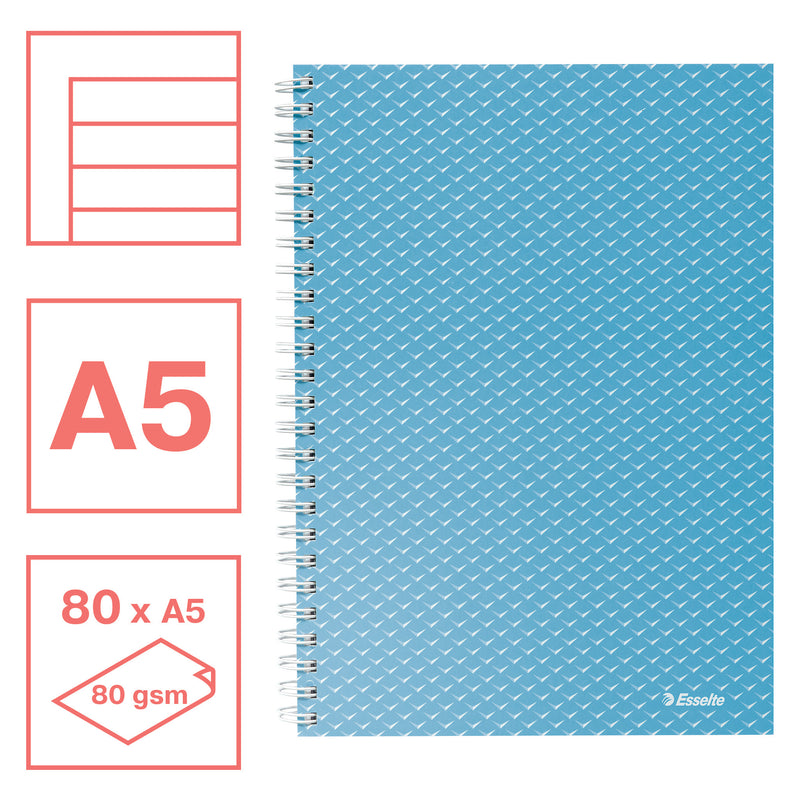 Caiet Birou Spiră Colour'Breeze A5 Dictando Copertă Carton 80 File Albastru - Esselte