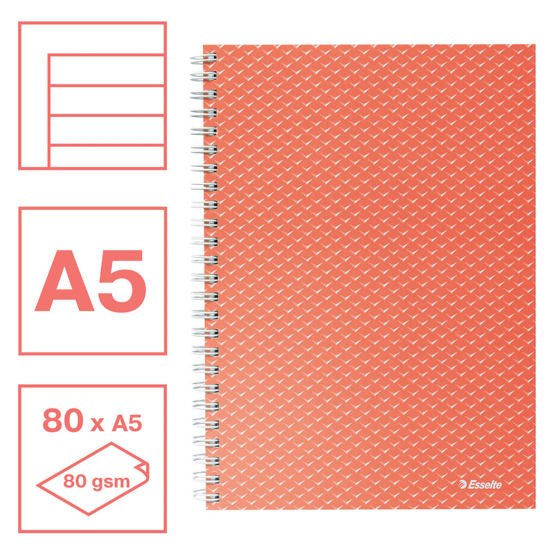 Caiet Birou Spiră Colour'Breeze A5 Dictando Copertă Carton 80 File Corai - Esselte