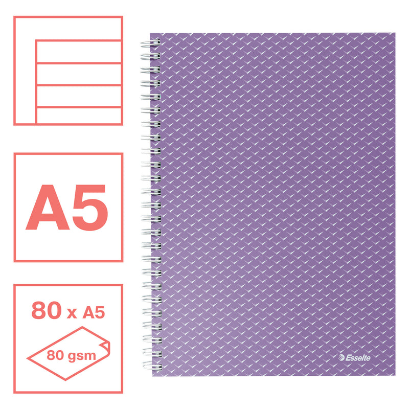 Caiet Birou Spiră Colour'Breeze A5 Dictando Copertă Carton 80 File Lavandă - Esselte