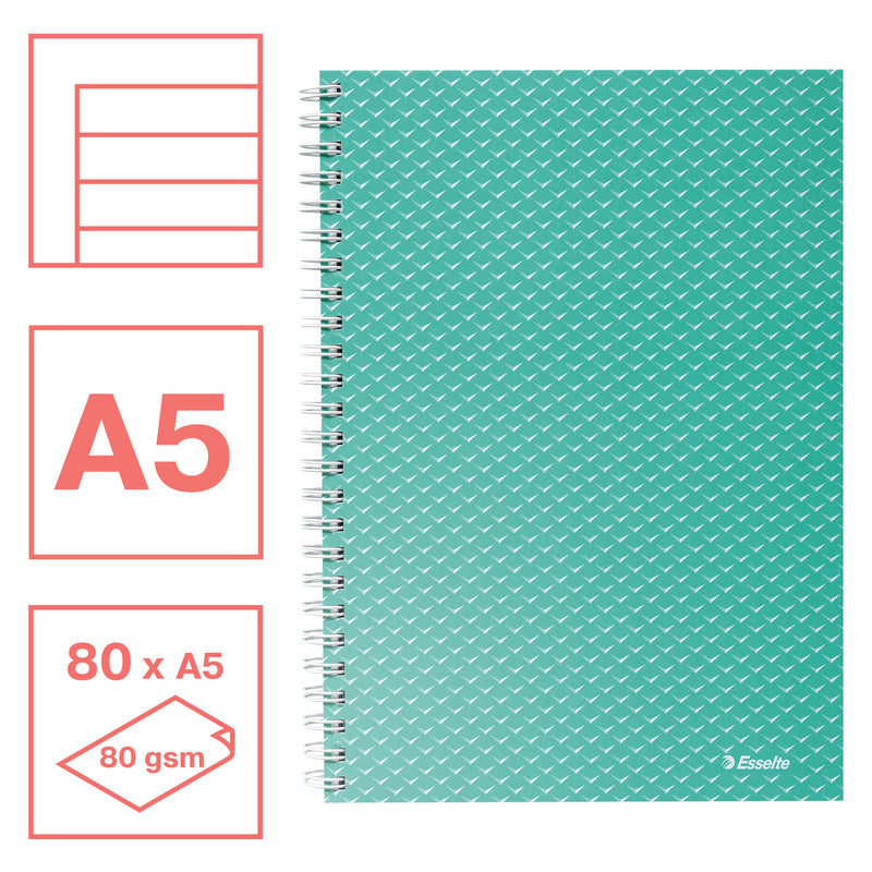 Caiet Birou Spiră Colour'Breeze A5 Dictando Copertă Carton 80 File Verde - Esselte