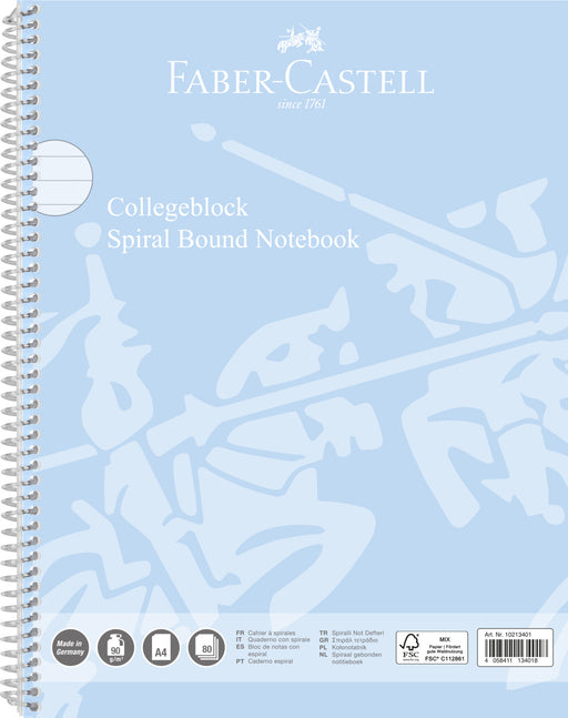 Caiet Spiră A4 Dictando 90 gr Copertă Carton 80 File Bleu Sky Faber-Castell, copertă carton