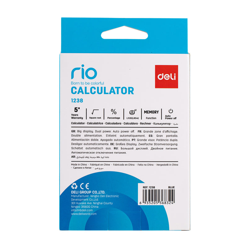 Calculator de Birou 12 Cifre 1238 Alb-Albastru Deli