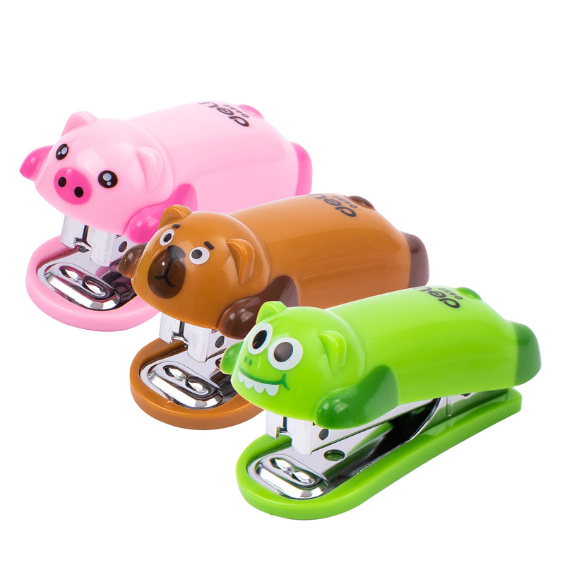 Capsator mini Deli, design animale, capse nr.10, 12 coli + capse incluse
