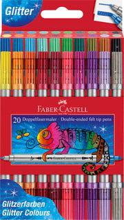 Carioci Glitter cu 2 capete Faber-Castell, set 20 culori