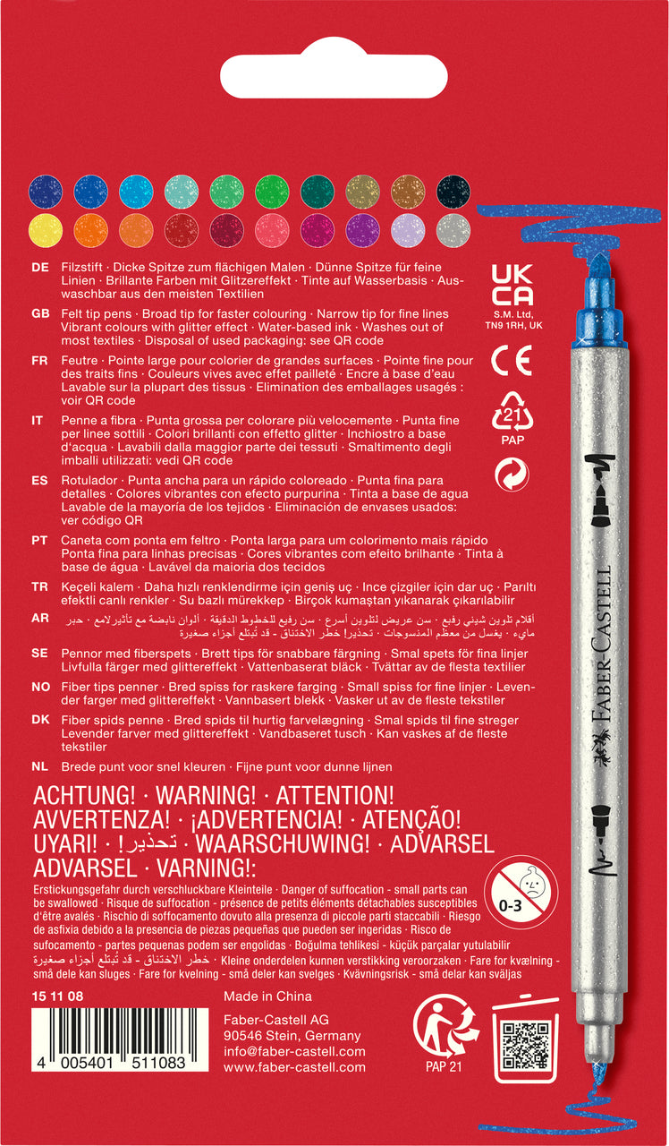 Carioci Glitter cu 2 capete Faber-Castell, set 20 culori