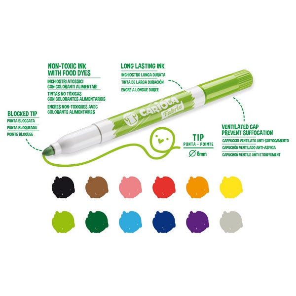 Carioci pentru Textile Fabric Vârf Gros 6 mm 12 Culori Carioca