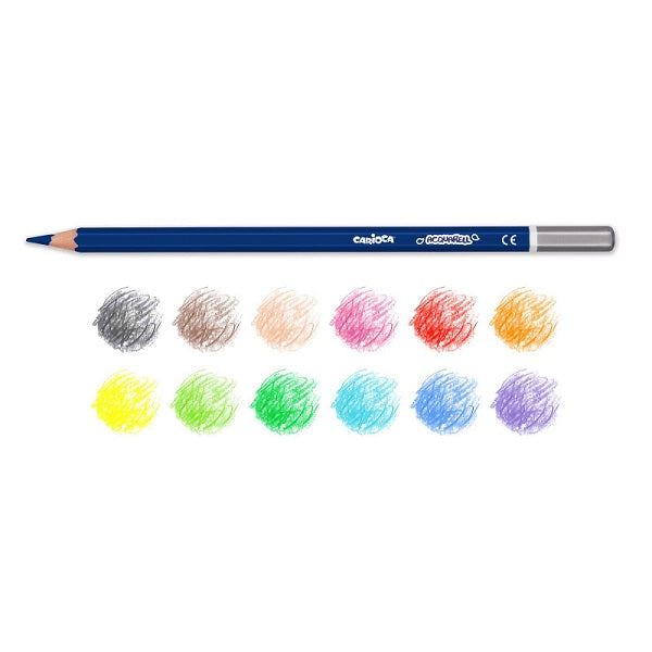 Creioane Colorate Acquarell Hexagonale 12 Culori Cutie Metalică Carioca