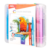 Carioci cu Vârf Pensulă 24 Culori Cutie Plastic Deli