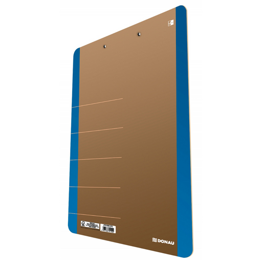 Clipboard Dublu A4 Carton 900gsm, Margine Albastră, Life marca Donau cu copertă protectoare și clemă metalică