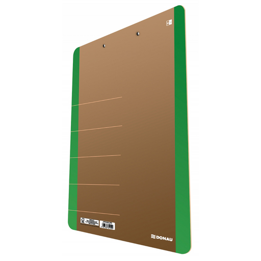 Clipboard Dublu A4 Carton 900gsm, Margine Verde, Life marca Donau cu copertă protectoare și clemă metalică