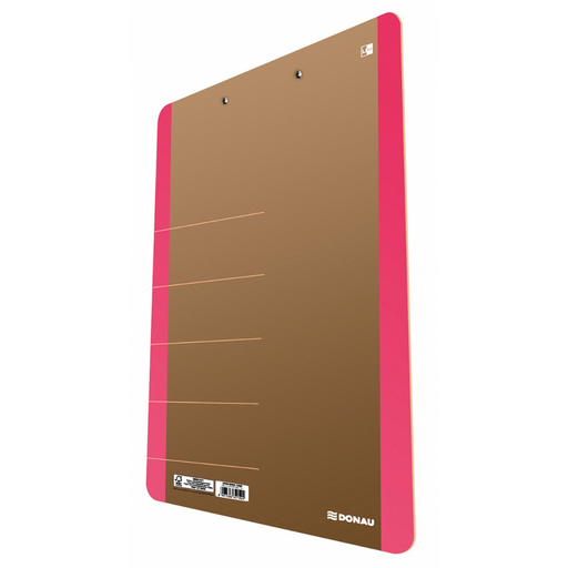 Clipboard Dublu A4 Carton 900gsm, Margine Roz, Life marca Donau cu copertă protectoare și clemă metalică