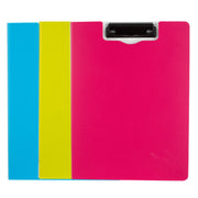 Clipboard Dublu Culori Neon marca Deli cu copertă protectoare și clemă metalică