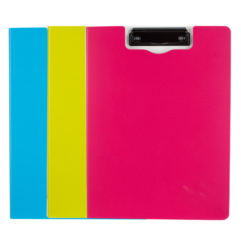 Clipboard Dublu Culori Neon marca Deli cu copertă protectoare și clemă metalică