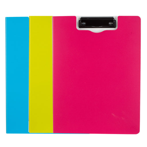 Clipboard Dublu Culori Neon marca Deli cu copertă protectoare și clemă metalică
