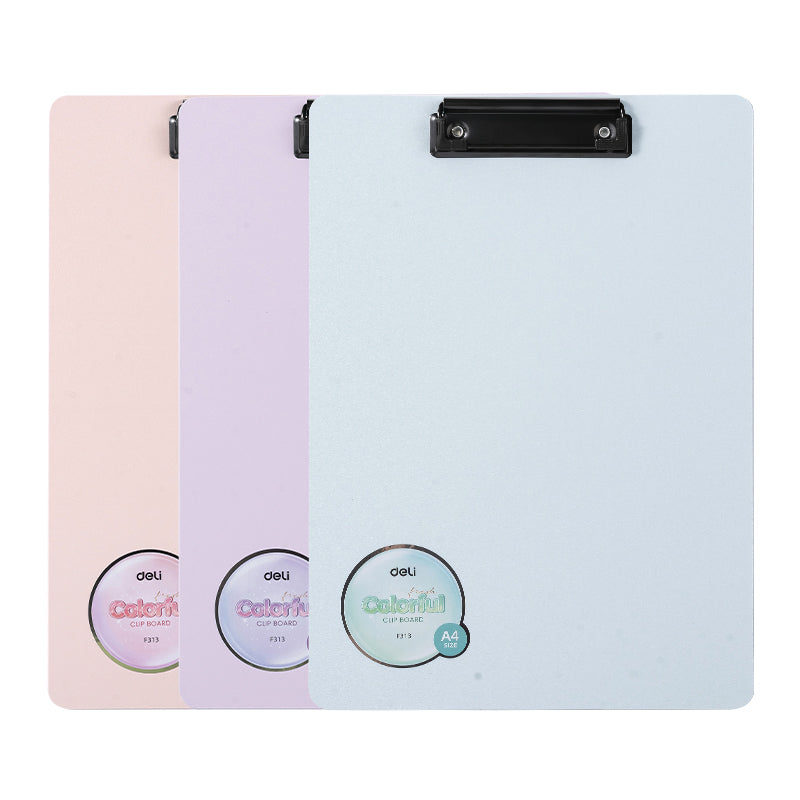 Clipboard Simplu Foam Culori Macarons marca Deli cu clemă metalică pentru fixarea documentelor