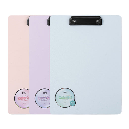 Clipboard Simplu Foam Culori Macarons marca Deli cu clemă metalică pentru fixarea documentelor
