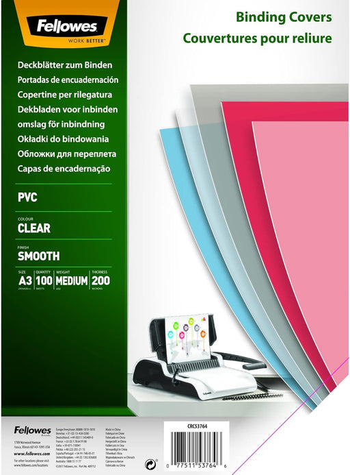 Coperți Plastic A3 200 microni Transparente 100 buc Fellowes