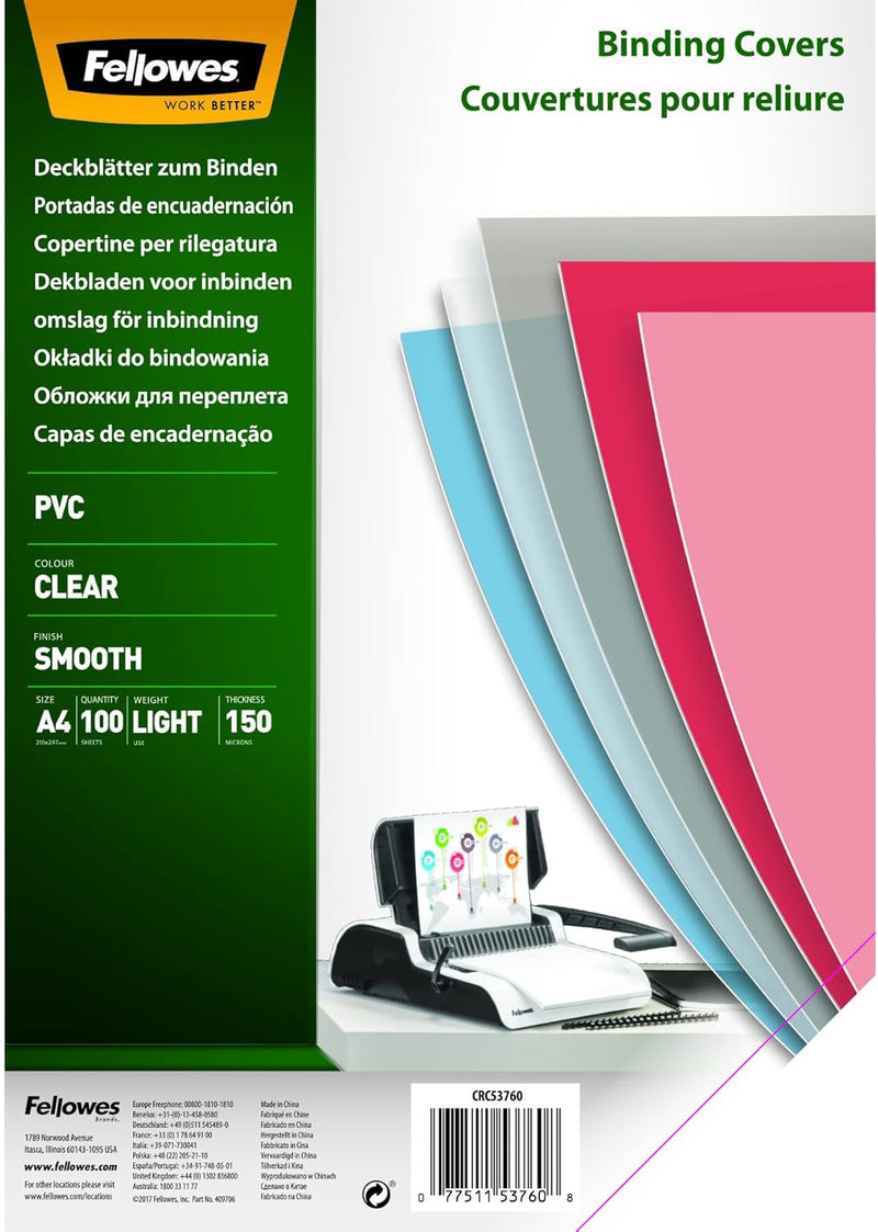 Coperți Plastic A4 150 microni Transparente 100 buc Fellowes