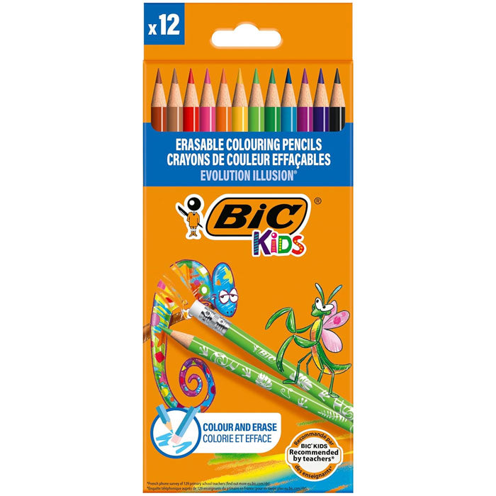 Creioane Colorate Evolution Illusion cu Gumă 12 Culori BIC