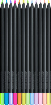 Creioane Colorate Black Edition Pastel și Neon 12 Culori Faber-Castell