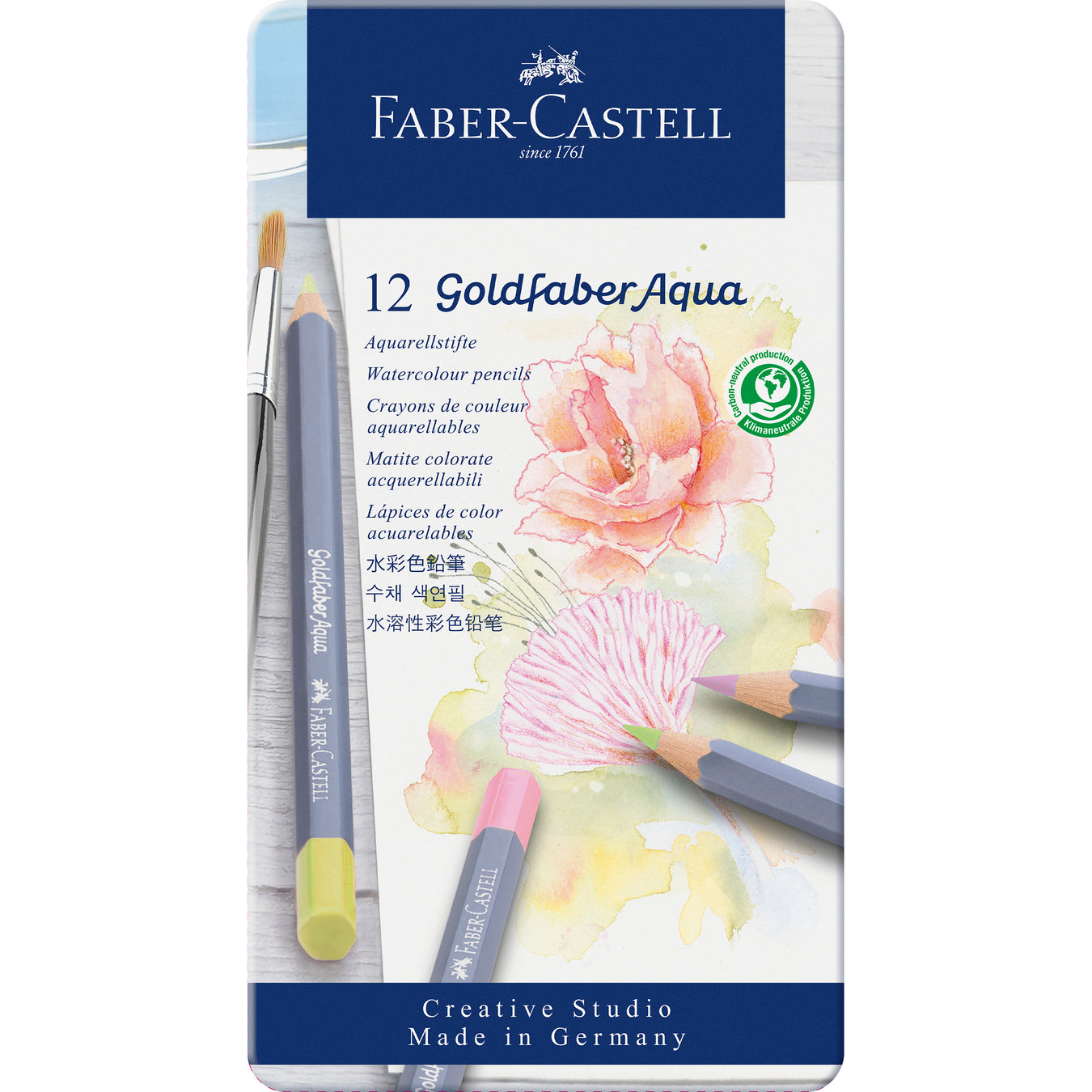 Creioane Colorate Acuarelă Goldfaber Aqua 12 Culori Pastel Cutie Metal Faber-Castell