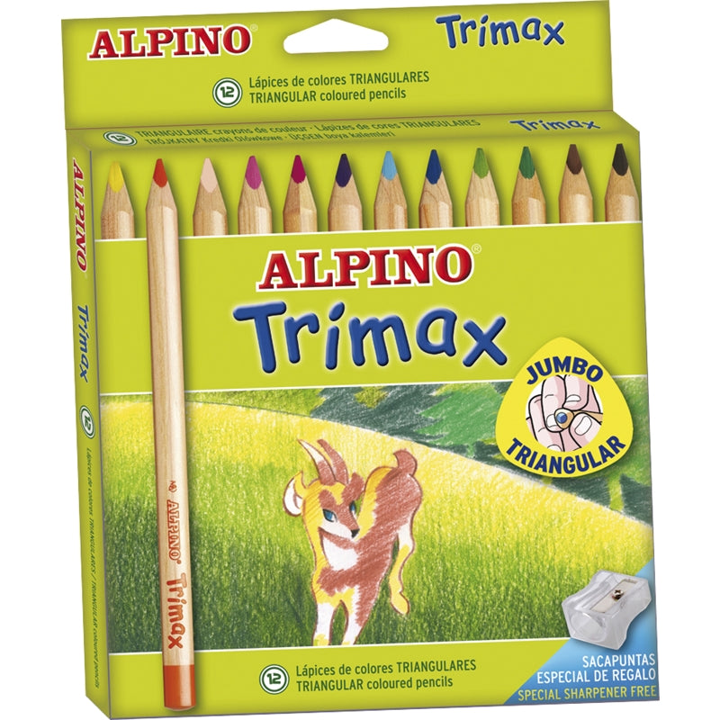 Creioane Colorate Triunghiulare Trimax Jumbo 12 Culori/Set Alpino