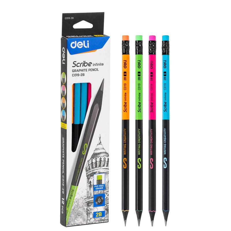 Creion Grafit 2B cu Gumă Lemn Negru Deli