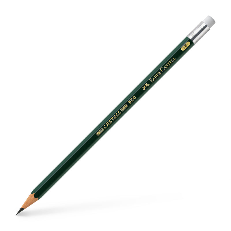Creion Grafit Castell 9000 HB cu Gumă Faber-Castell