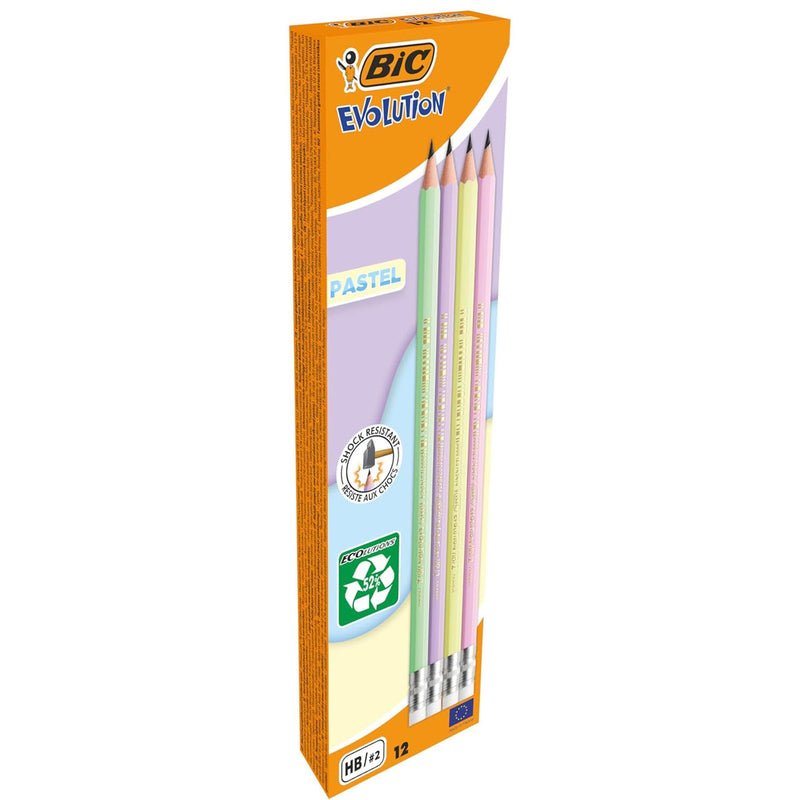 Creion Grafit HB cu Gumă Eco Evolution Pastel 12 Buc BIC