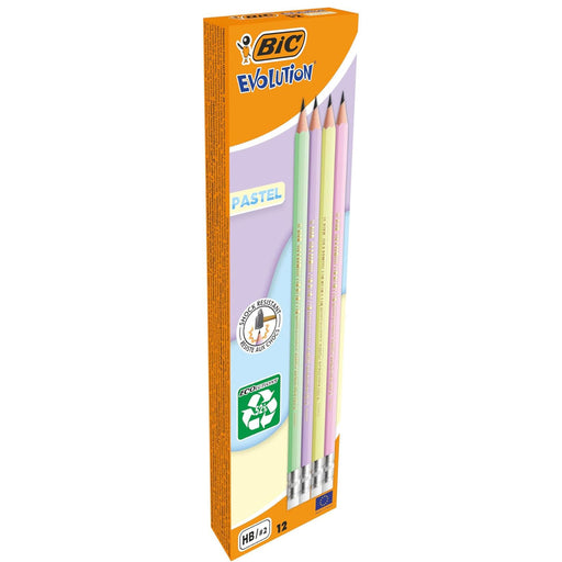 Creion Grafit HB cu Gumă Eco Evolution Pastel 12 Buc BIC