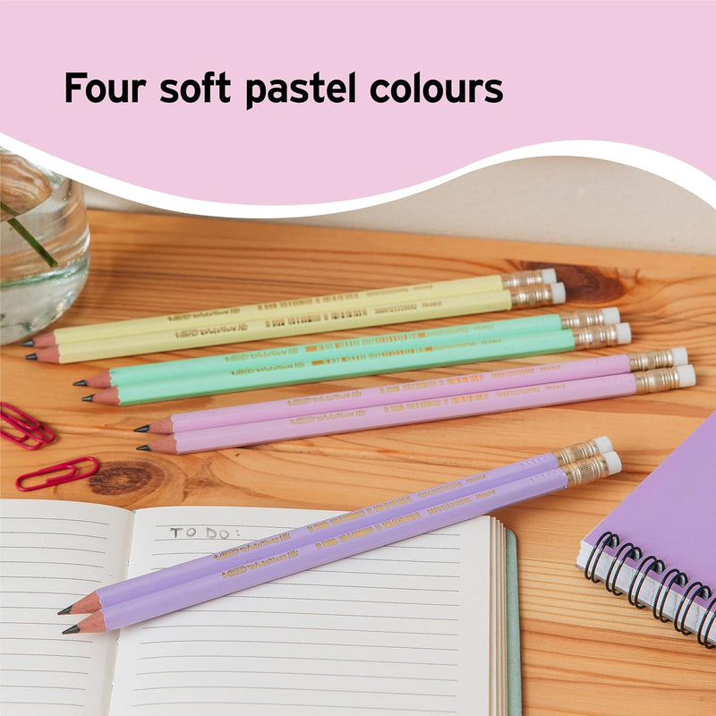 Creion Grafit HB cu Gumă Eco Evolution Pastel 12 Buc BIC