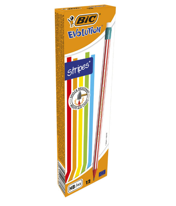 Creion Grafit HB cu Gumă Evolution Stripes 646 12 Buc BIC
