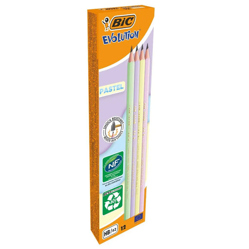 Creion Grafit HB fără Gumă Eco Evolution Pastel 12 Buc BIC