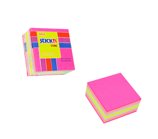 Cub notes adeziv Stick'n, 4 culori asortate alb/roz pastel/galben/magenta, 51 x 51 mm, 250 file