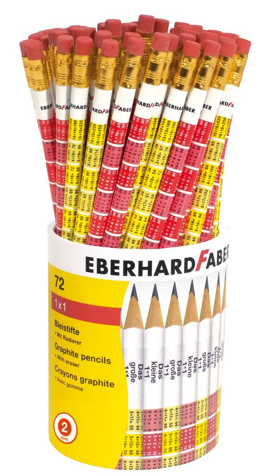 Display 72 Creioane Grafit B cu Gumă Tabla Înmulțirii Eberhard Faber