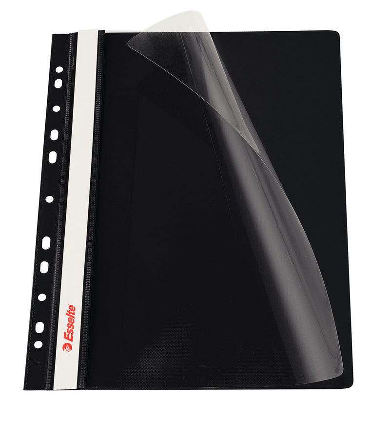 Dosar plastic cu șină și multiperforații negru set 10 buc ESSELTE format A4