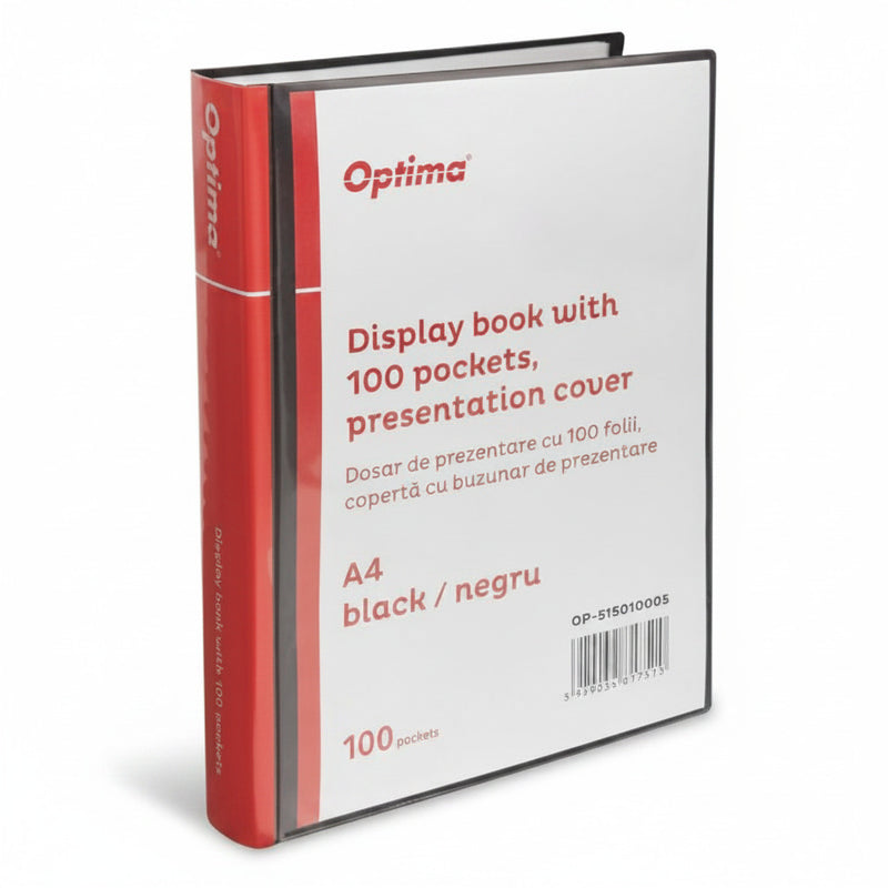 Dosar de Prezentare Personalizabil A4, 100 Folii, Copertă Rigidă 500 Microni, Negru - Optima